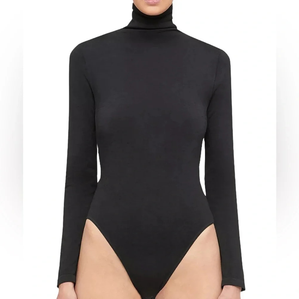 Mangopop Collection Women's Black Bodysuit Top Shirt Long Sleeve Size XL